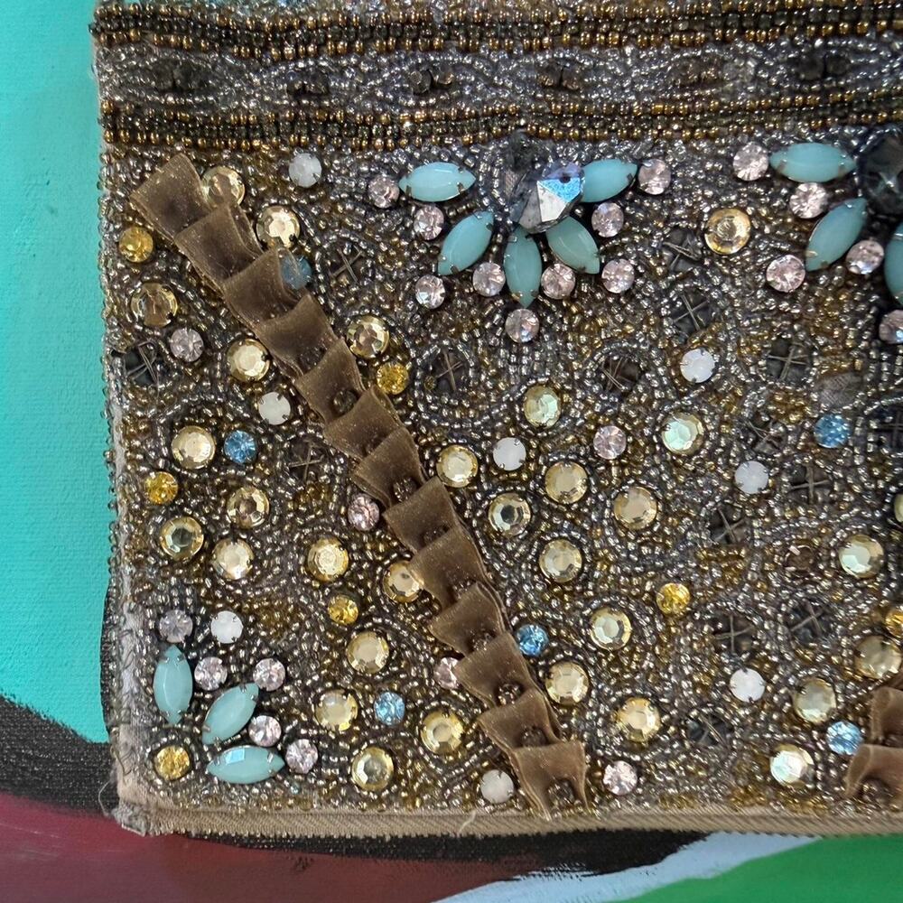 Anthropologie Heavy Beaded Zipper Bag Clutch Girly Coquette Hoco Special - Picture 4 of 6